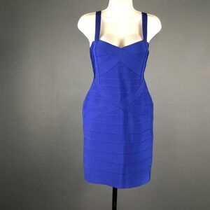 Herve Leger Dress Womens Large Blue Bandage Bodycon Short Sweetheart Zip Party
